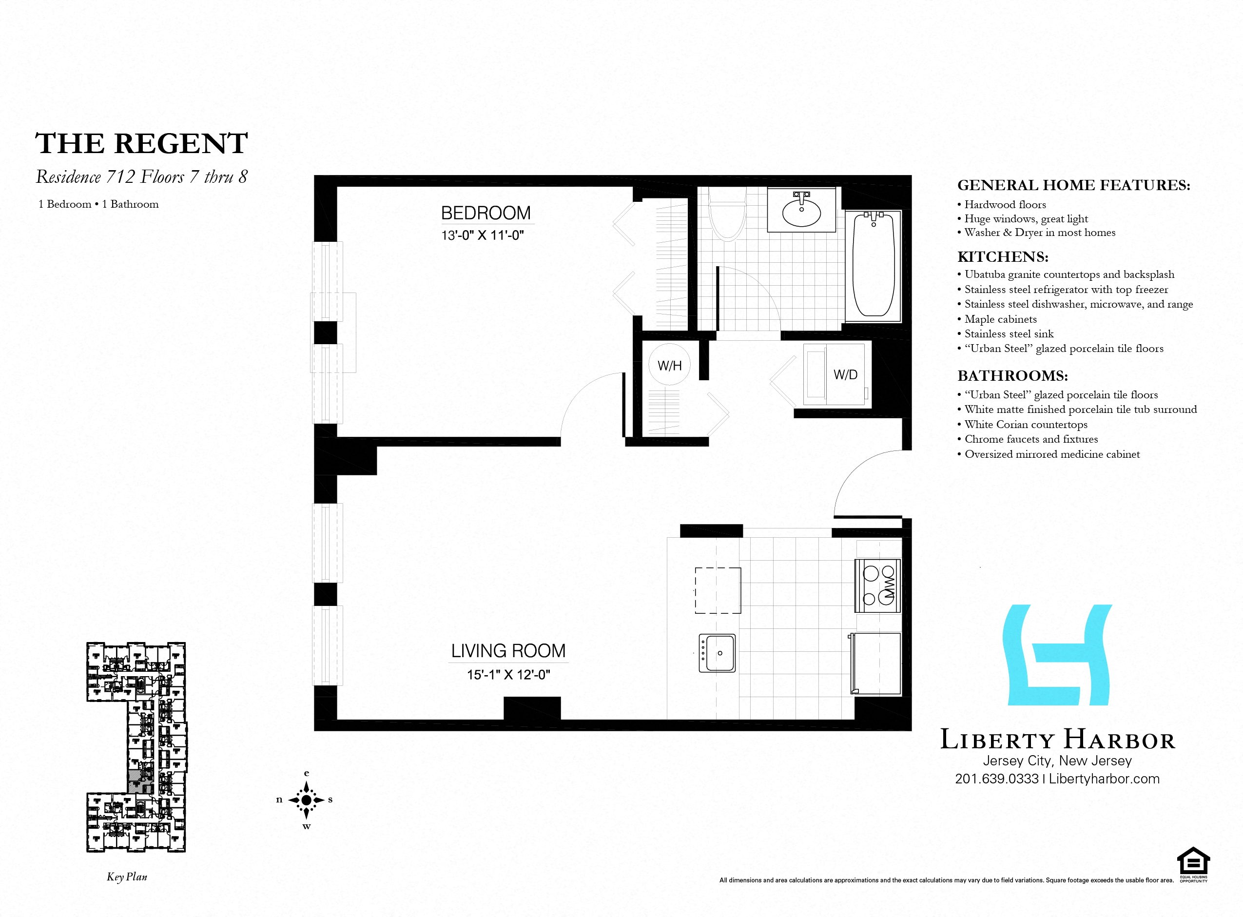 Floor plan for 1 bed, 1 bath, 628 sqft